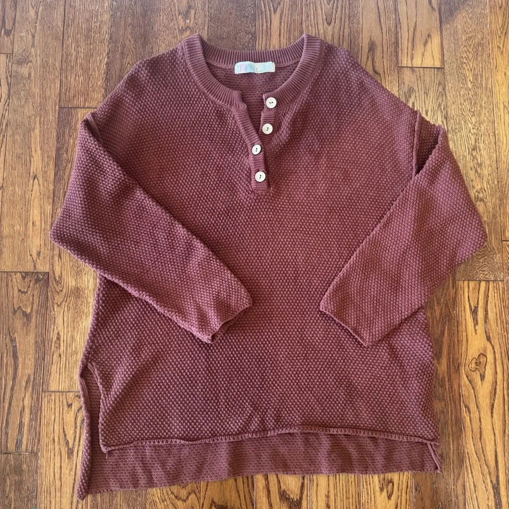 Free People FP Beach Hailee 2 Piece Sweater Set Waffle Knit Henley Small Boho